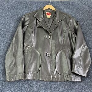 RVT Jacket Womens XL Brown Faux Leather Single Breasted Button Front Belted